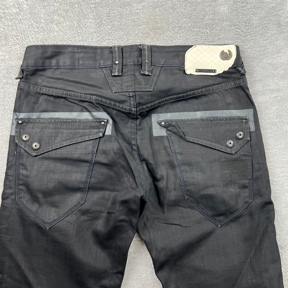 7 Diamonds Odyssey Coated Moto Jeans 31 Black Men Straight Leg Streetwear Y2K